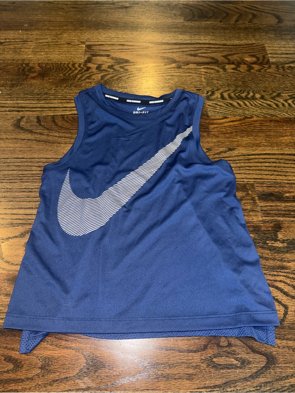Nike Dri Fit Cropped Blue Tank Top with White Swoosh